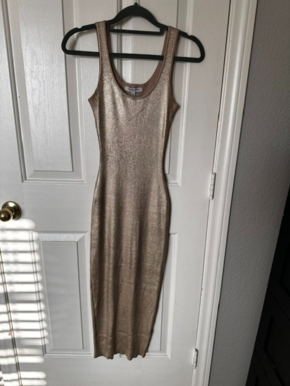 Hera Collection Metallic Gold Ribbed Knit Maxi Dress | Size Small | Bodycon